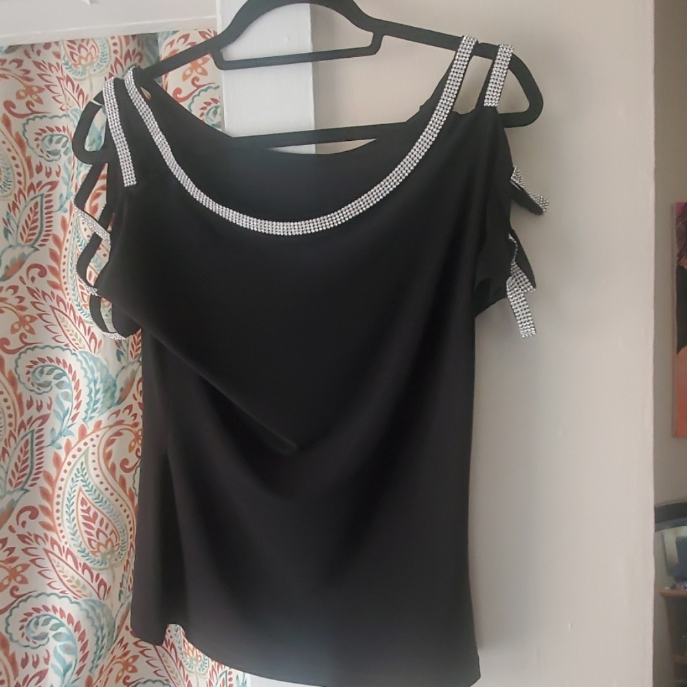 Black Blouse With Gemstone Sleve